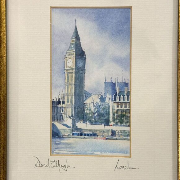 2 DAVID EDDINGTON vintage watercolour/lithograph of London Skyline Signed - Picture 2 of 13
